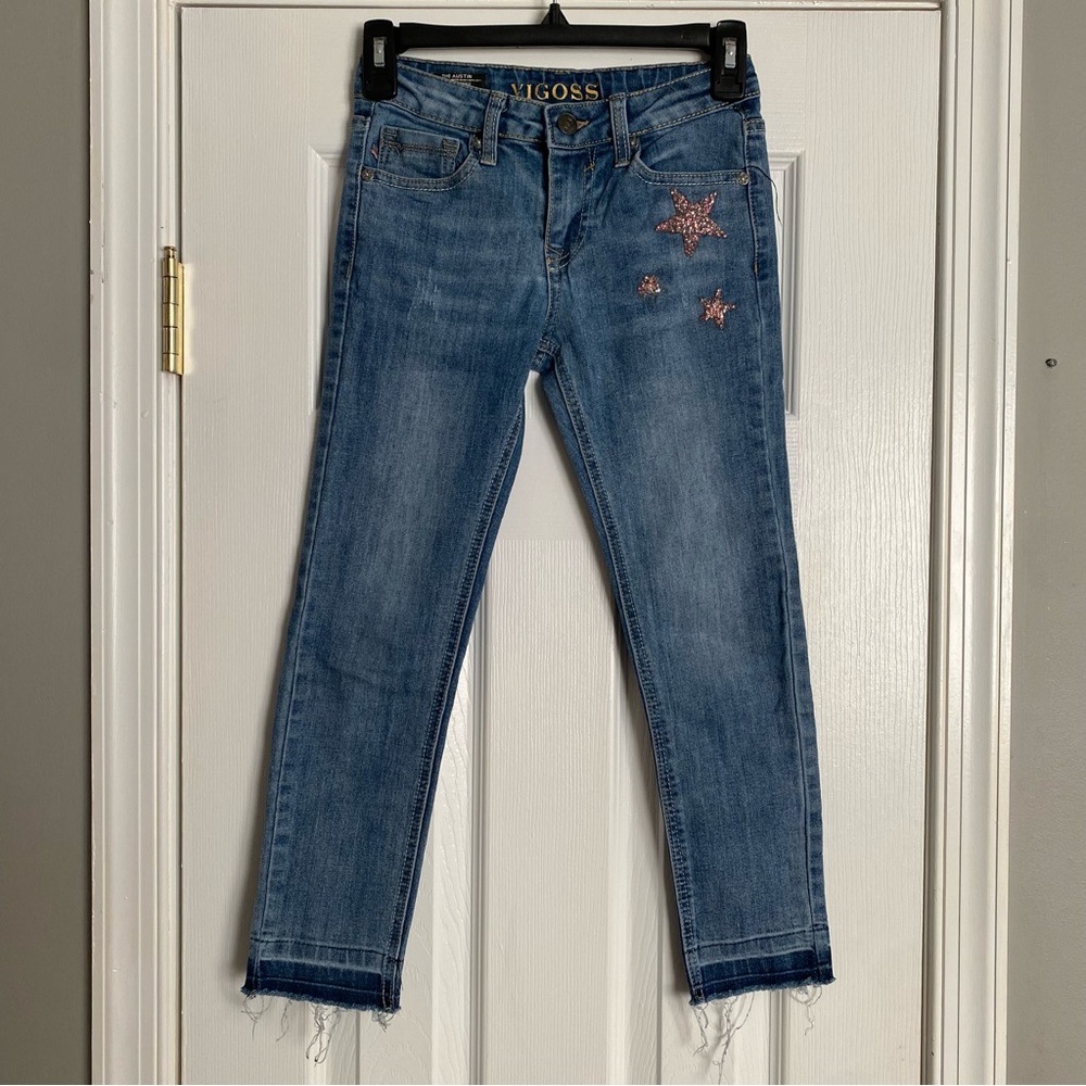 Vigoss Girls Jeans The Austin Ankle Skinny Denim Blue Jean Star Gems Size 10